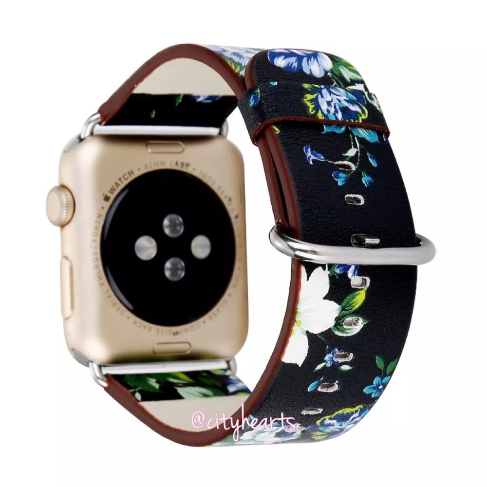 NEW Black Floral Vegan Leather Apple Watch Band